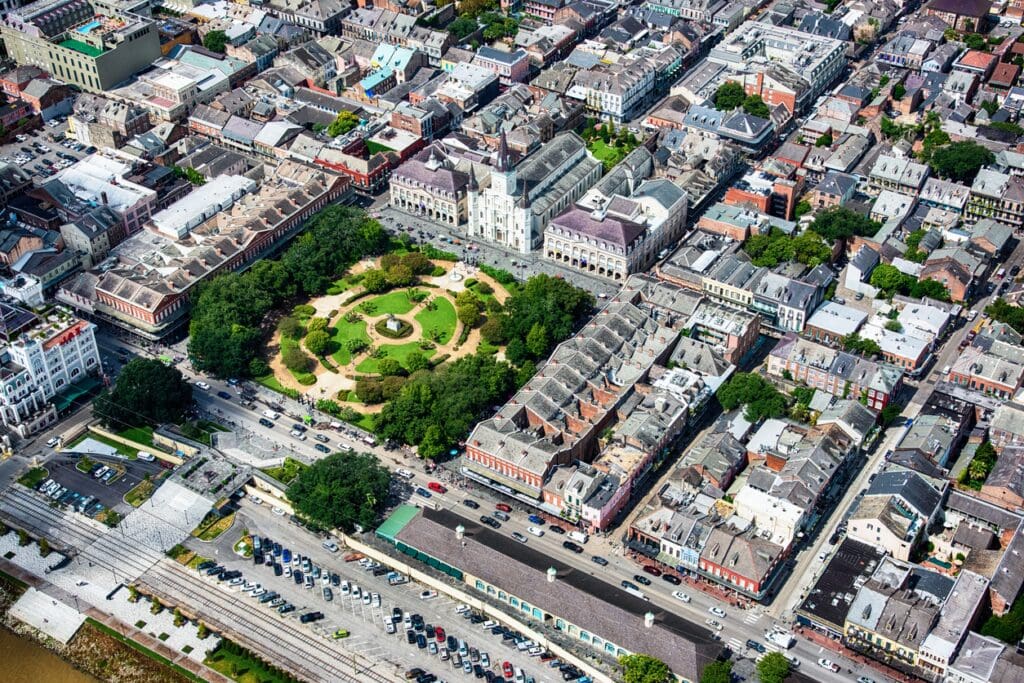 Jackson Square in the midst of New Orleans' famed French Quarter.